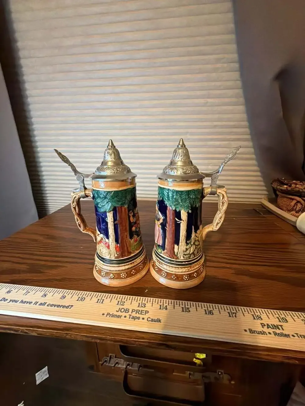 Vintage CRM German Lidded Beer Stein Set Dancing Scene Model 4016 and 4058